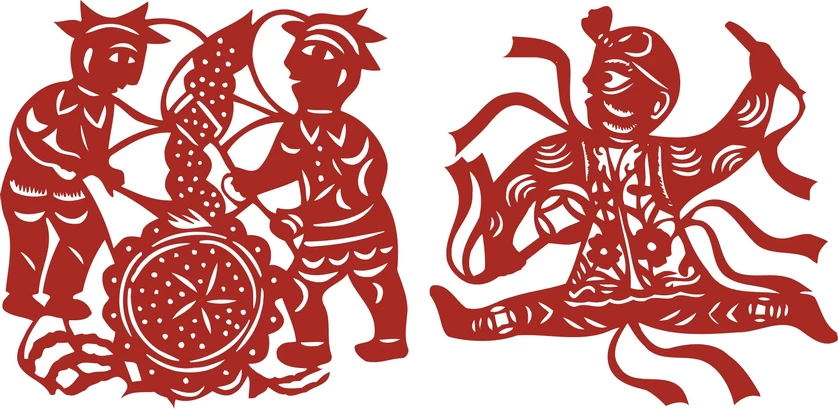中国风中式传统喜庆民俗人物动物窗花剪纸插画边框AI矢量PNG素材【1391】